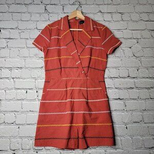 Francesca's Blue Rain Clay Red Multicolor Stripe Romper 100% Cotton Size S